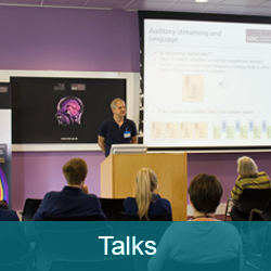 Image of on of the CBU staff presenting a talk in the lecture theatre